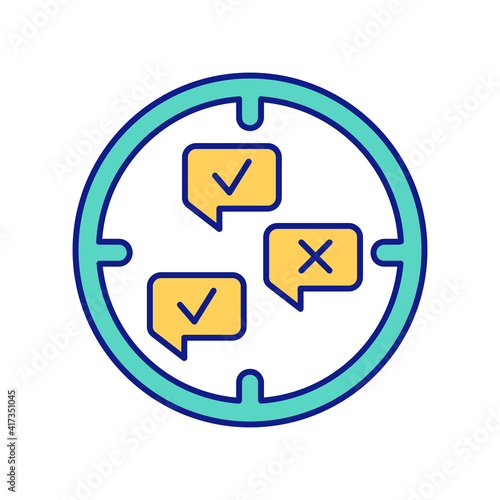 Qualitative and research method RGB color icon. Organizing studies gathering group to discussing task. Representatives of target audience. Objects of study. Isolated vector illustration photo