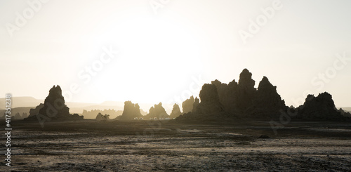 Landscape Lac Abbe sunset in Djibouti, East Africa photo