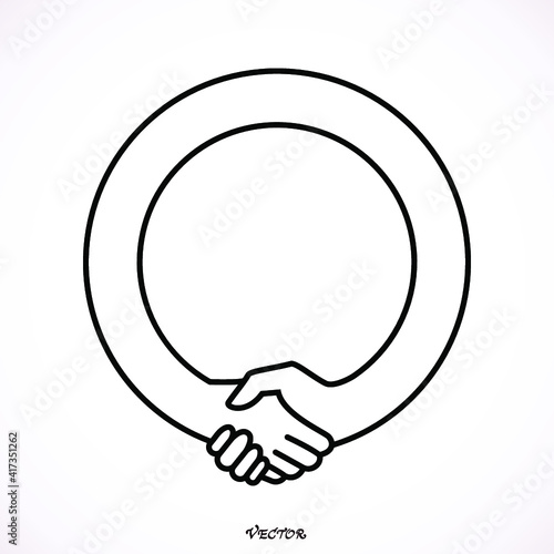 Flat line illustration of business deal. Concept for web banners and printed materials. Template with buttons for website banner and landing page. 
