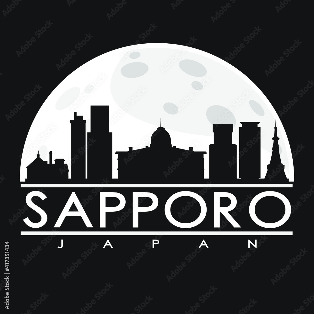 Sapporo Japan Skyline City Flat Silhouette Design Background Vector.