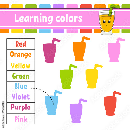 Learning colors. Logic puzzle for kids. Education developing worksheet. Learning game. Activity page. Simple flat isolated vector illustration in cute cartoon style.