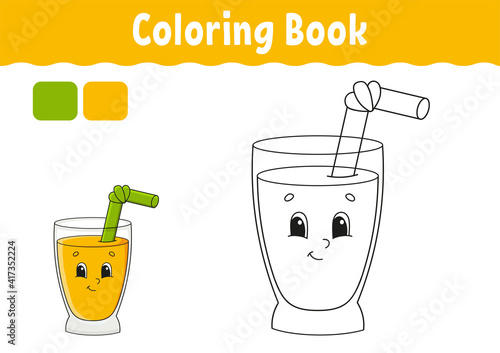 Coloring book for kids. Cheerful character. Vector illustration. Cute cartoon style. Fantasy page for children. Black contour silhouette. Isolated on white background.