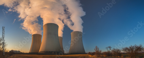 Billede på lærred Temelin, Czech republic - 02 28 2021: Nuclear Power Plant Temelin, Steaming cool