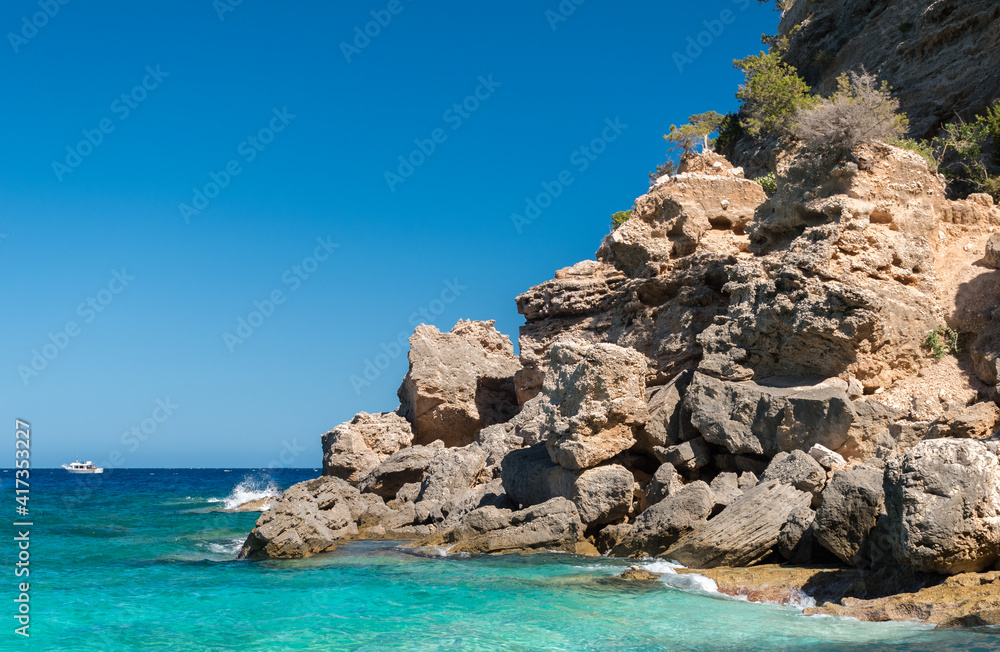 The coastline in Cala Mariolu, famous bay beach in the Orosei gulf (Sardinia, Italy)
