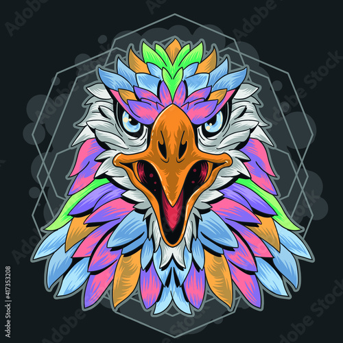 Fototapeta Naklejka Na Ścianę i Meble -  Colorful Vector illustration of the eagle, simple tattoo design