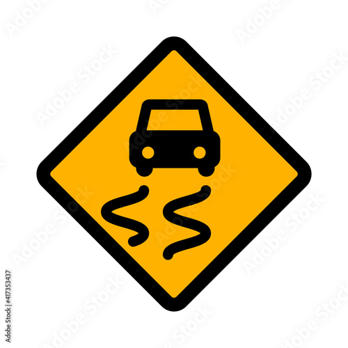 Flat vector icon of road sign Slippery Road