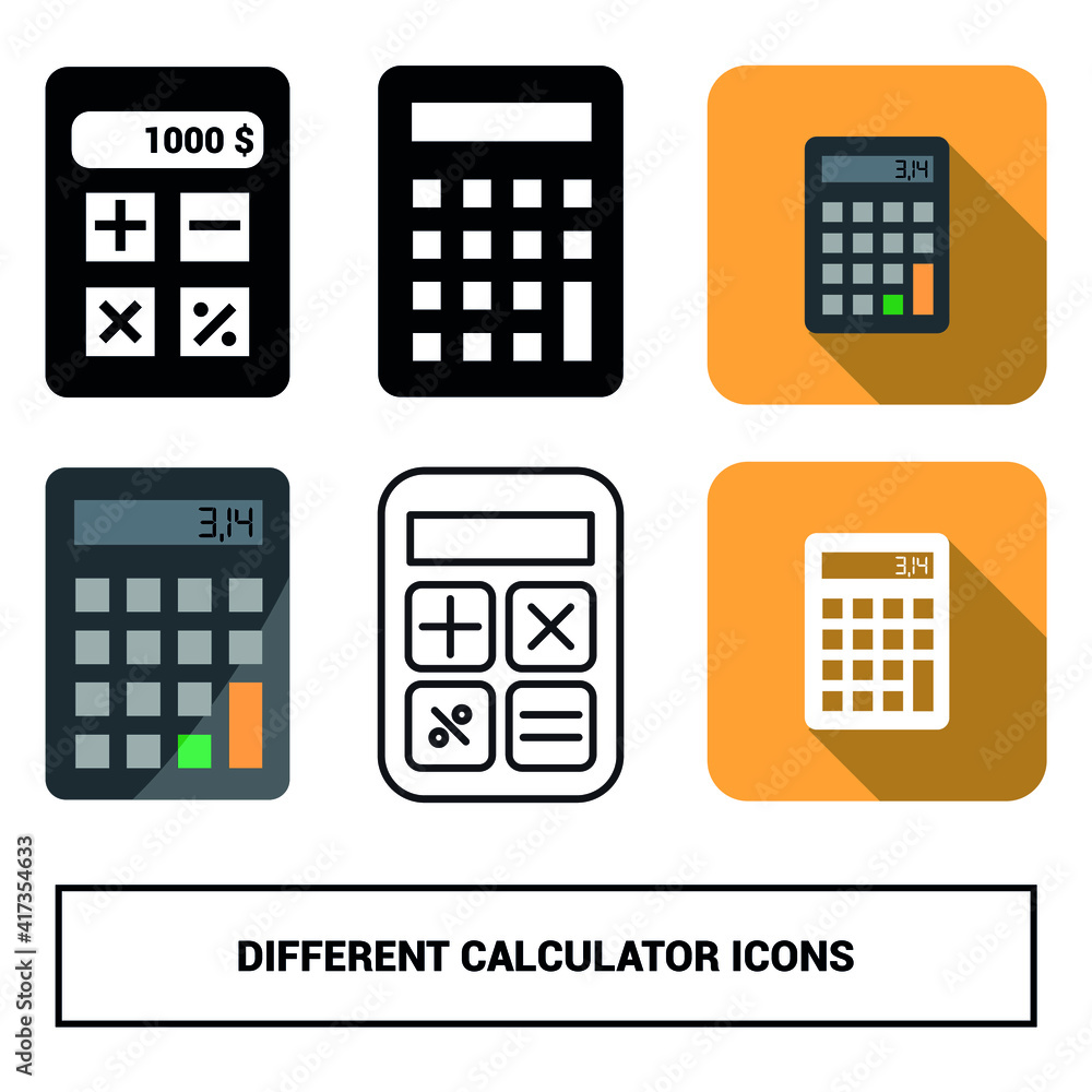 Vector image. Different icons of a calculator Image for different background uses. Vector image. Different icons of a calculator Image for different background uses.