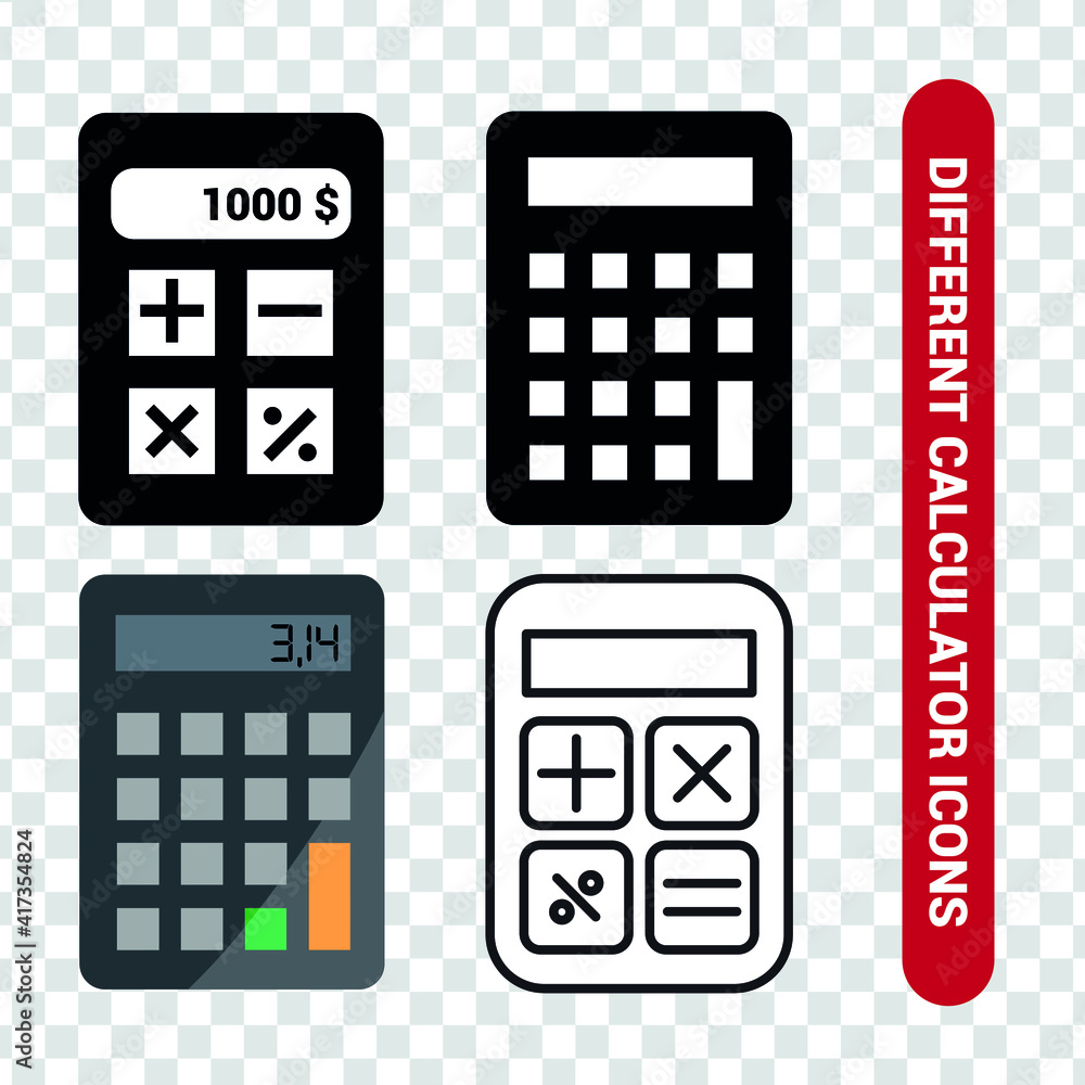 Vector image. Different icons of a calculator Image for different background uses. Vector image. Different icons of a calculator Image for different background uses.