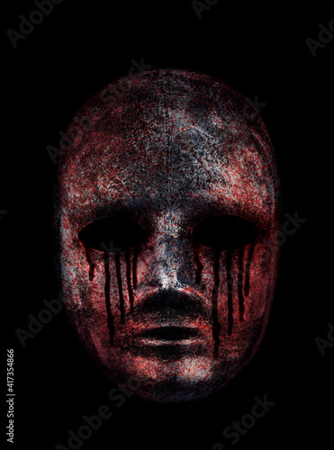 Creepy bloody mask isolated on black with clipping path