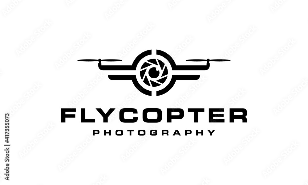 Black Flycopter Photography initial letter F with drone helicopter camera lens photography