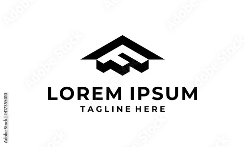 initial letter A and F with simple shape house home roof logo design template