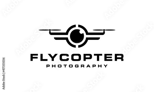 black logo initial letter F with drone helicopter camera lens photography