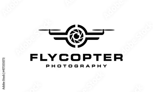 Black Flycopter Photography initial letter F with drone helicopter camera lens photography