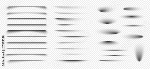 Set of realistic round shadow and shadow effect. Poster, flyer, business card, banner shadow collection. Vector shadows isolated on transparent background.