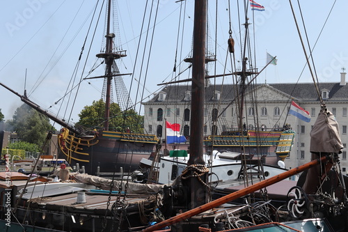Dutch Historic Boats in front of the Amsterdam Maritime Museum