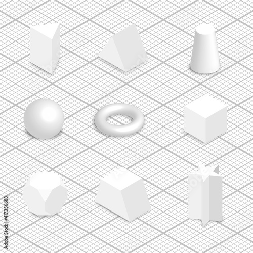 3D geometric shapes, vector illustration.