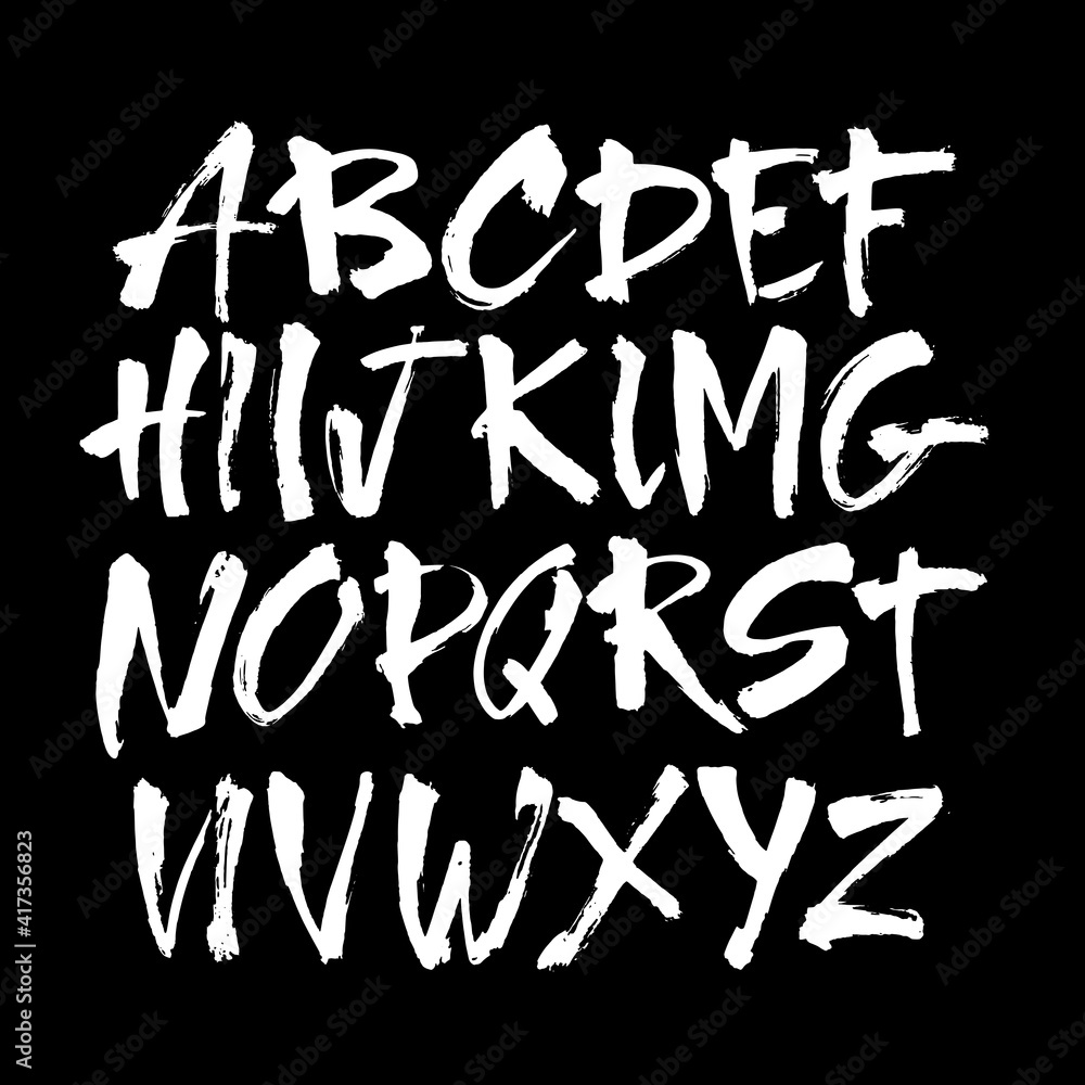 Vector Acrylic Brush Style Hand Drawn Alphabet Font. Calligraphy alphabet on a black background Vector Acrylic Brush Style Hand Drawn Alphabet Font. Calligraphy alphabet on a black background