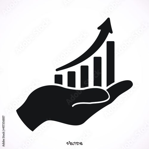 Vector growing graph icon on the hand - stock vector