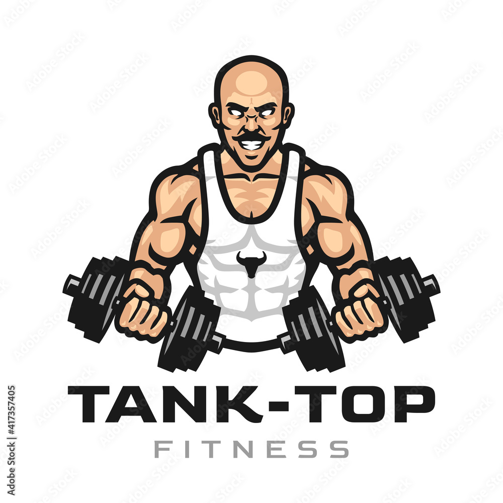 Fitness Mascot Logo. Bald Man Vector Template Design. Fitness Mascot Logo. Bald Man Vector Template Design.