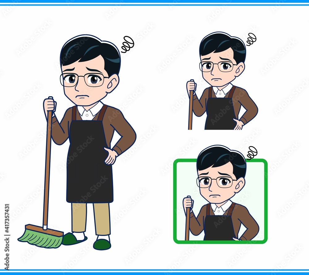 エプロンをしたアルバイトの男性