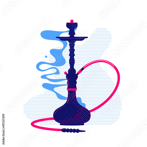 Hookah with a smoke stylized flat illustration. Vector icon Shisha.