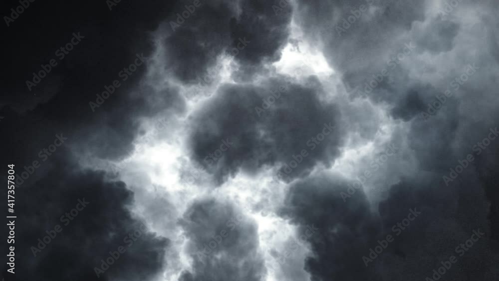 point of view inside the cumulonimbus clouds moving in the sky.