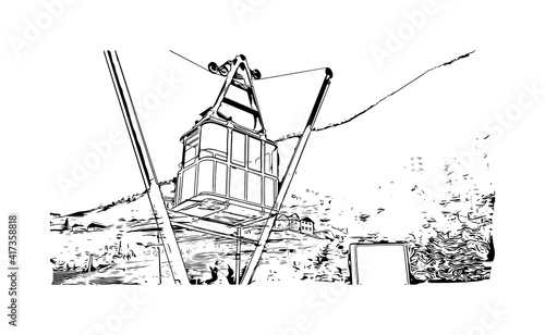 Building view with landmark of Bolzano is a city in the South Tyrol province of north Italy. Hand drawn sketch illustration in vector.