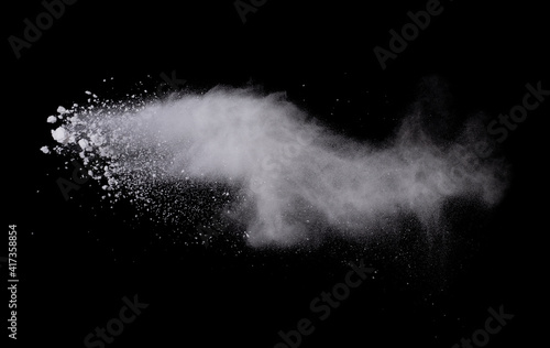 Abstract design of white powder cloud splash isolated on black background