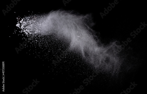 Abstract design of white powder cloud splash isolated on black background