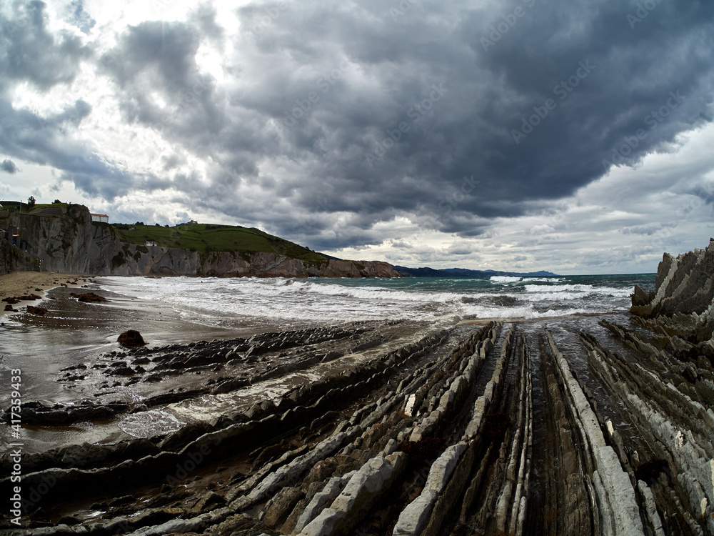 Layers of flysch, flysch cliffs, Basque Coast UNESCO Global Geopark, European Geopark Network, Zumaia, Guipúzcoa, Basque Country, Spain, Europe Layers of flysch, flysch cliffs, Basque Coast UNESCO Global Geopark, European Geopark Network, Zumaia, Guipúzcoa, Basque Country, Spain, Europe