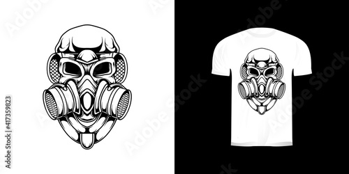 line art skull gas mask retro illustration for tshirt