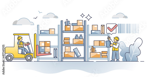 Inventory stock and warehouse shelves for product storage outline concept