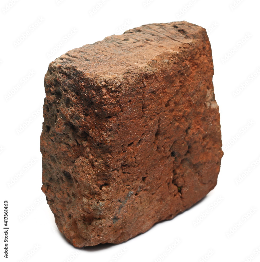 Old red brick isolated on white background