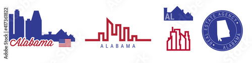 Alabama real estate agency. US realty vector emblem icon set