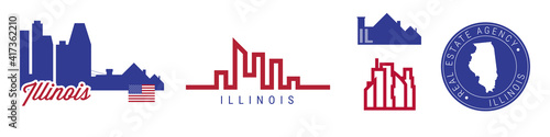 Illinois real estate agency. US realty vector emblem icon set