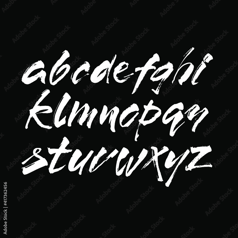 Vector Acrylic Brush Style Hand Drawn Alphabet Font. Calligraphy alphabet on a black background Vector Acrylic Brush Style Hand Drawn Alphabet Font. Calligraphy alphabet on a black background