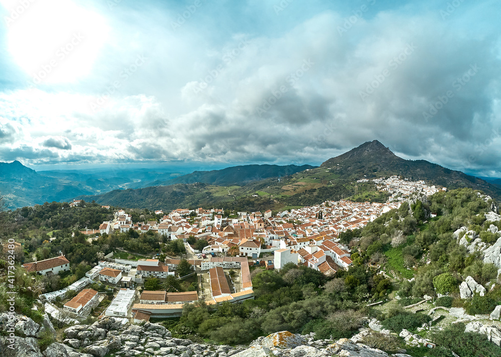 Views of Gaucion from the old ruined bell tower in the town of the province of Malaga