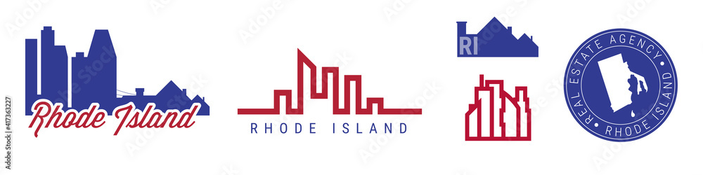 Rhode Island real estate agency. US realty vector emblem icon set