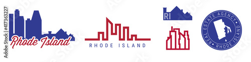 Rhode Island real estate agency. US realty vector emblem icon set