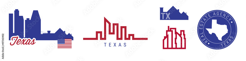 Texas real estate agency. US realty vector emblem icon set