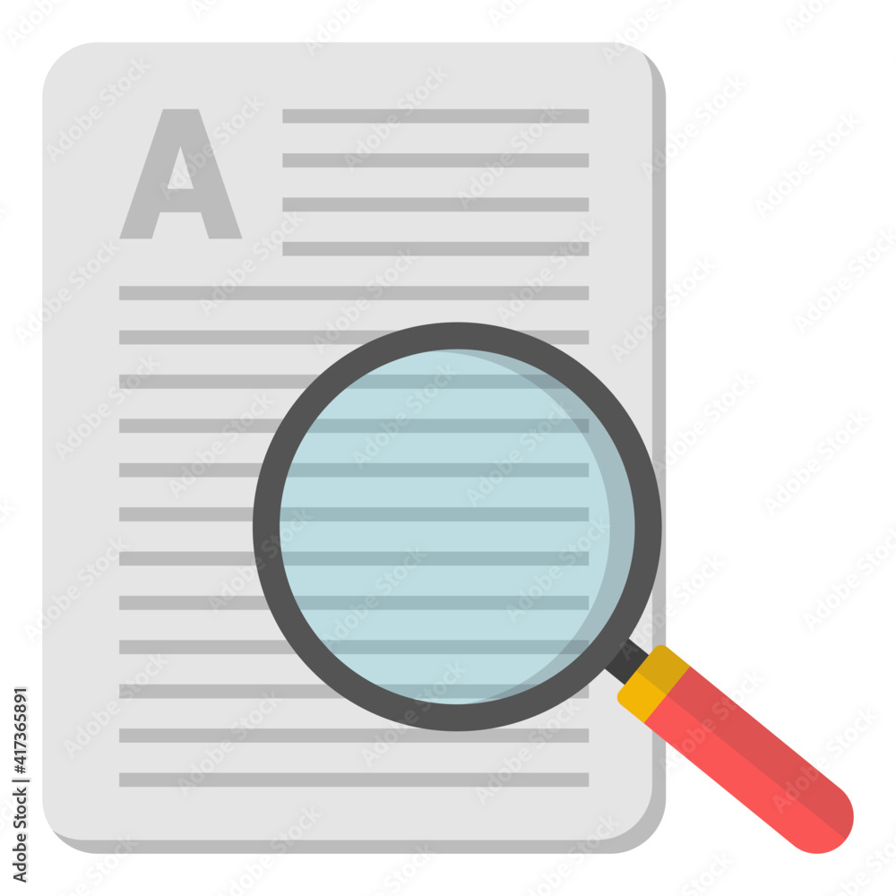 Paper under magnifying glass, flat design of search article Paper under magnifying glass, flat design of search article