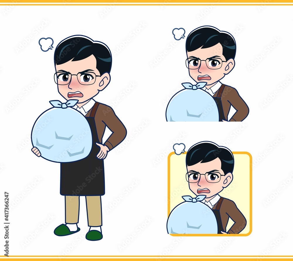 エプロンをしたアルバイトの男性