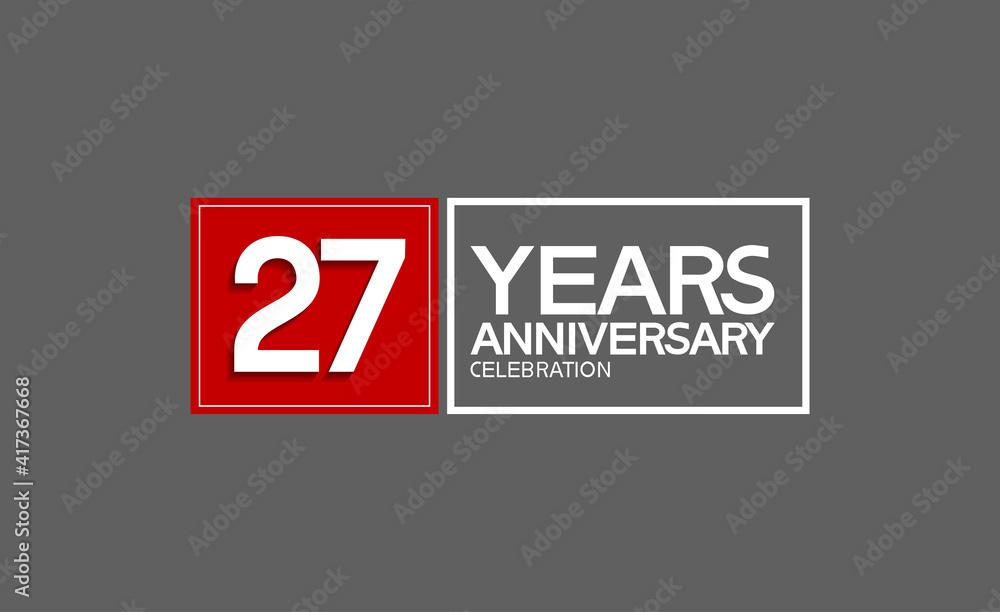 27 years anniversary in square with white and red color for celebration isolated on black background 27 years anniversary in square with white and red color for celebration isolated on black background