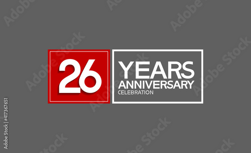 26 years anniversary in square with white and red color for celebration isolated on black background