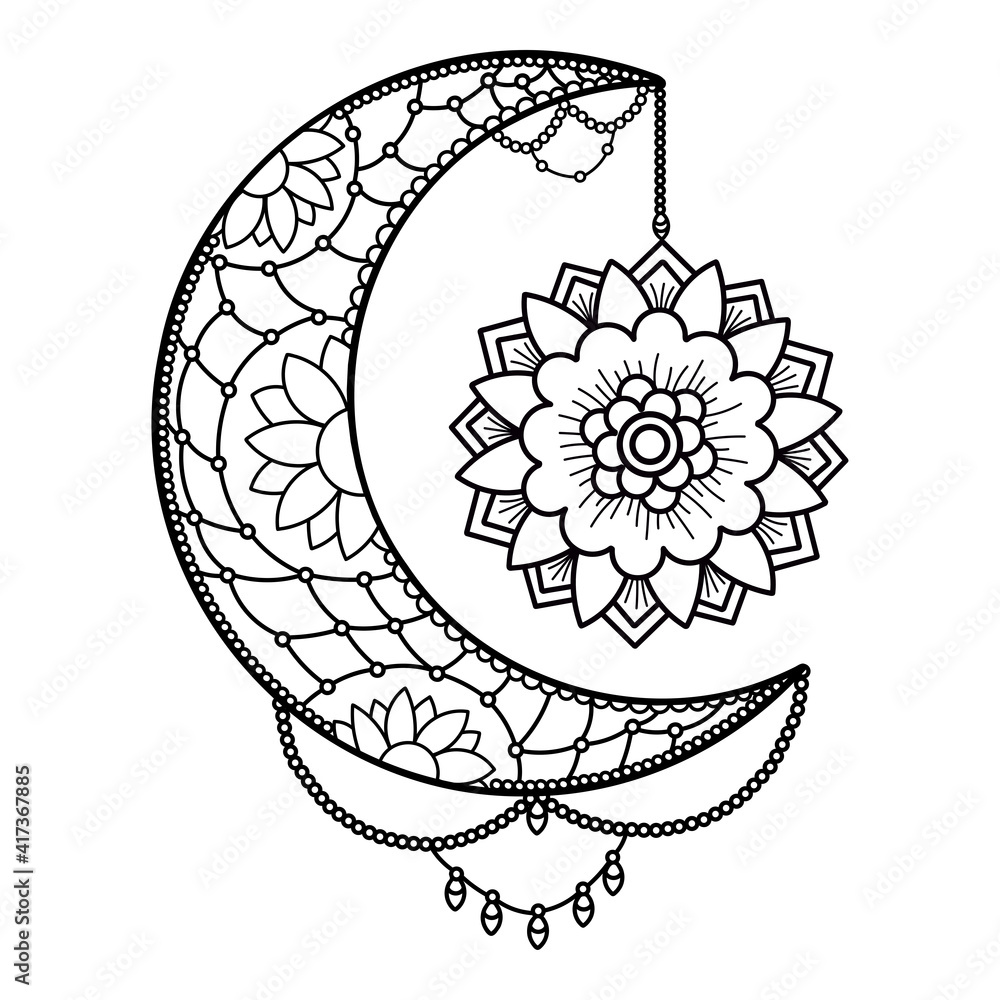 Moon mandala. Moon decoration element. Hand drawn. Stock Vector | Adobe