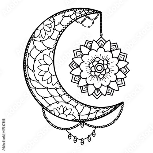 Moon mandala. Moon decoration element. Hand drawn.