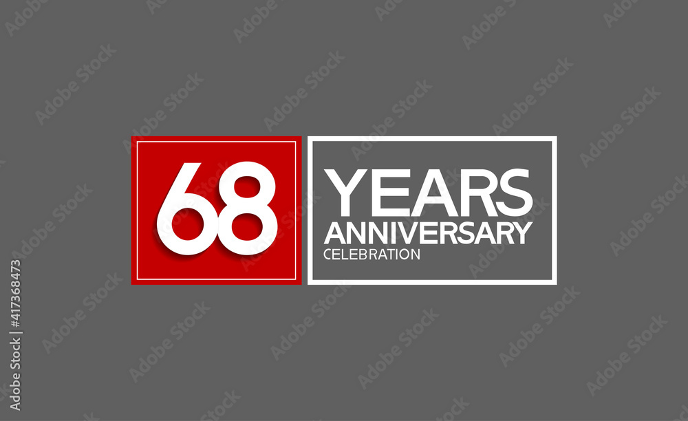 68 years anniversary in square with white and red color for celebration isolated on black background