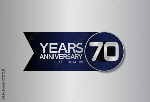 70 years anniversary logo style with circle and big ribbon blue color for celebration moment