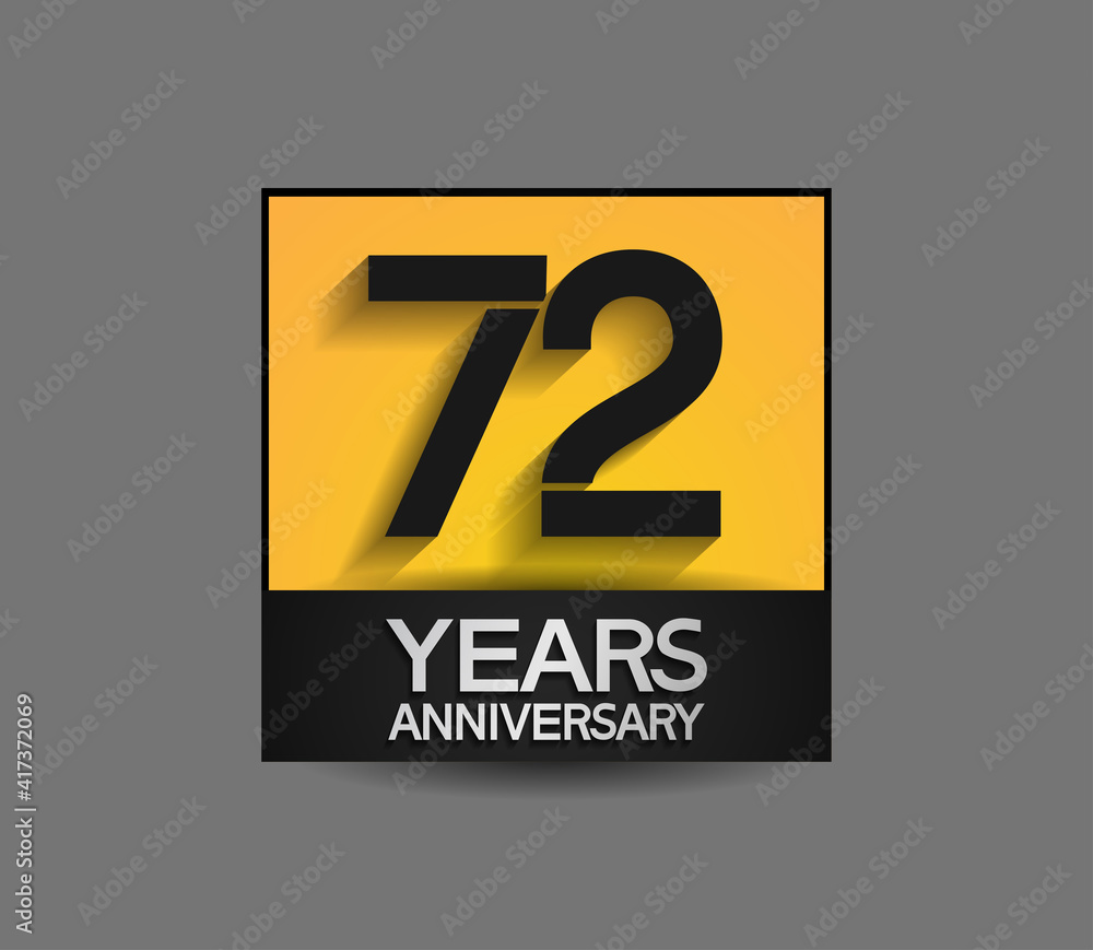 72 years anniversary in square yellow and black color composition for celebration moment 72 years anniversary in square yellow and black color composition for celebration moment