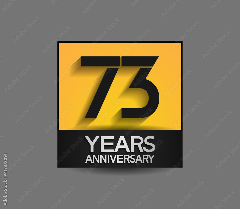 73 years anniversary in square yellow and black color composition for celebration moment 73 years anniversary in square yellow and black color composition for celebration moment